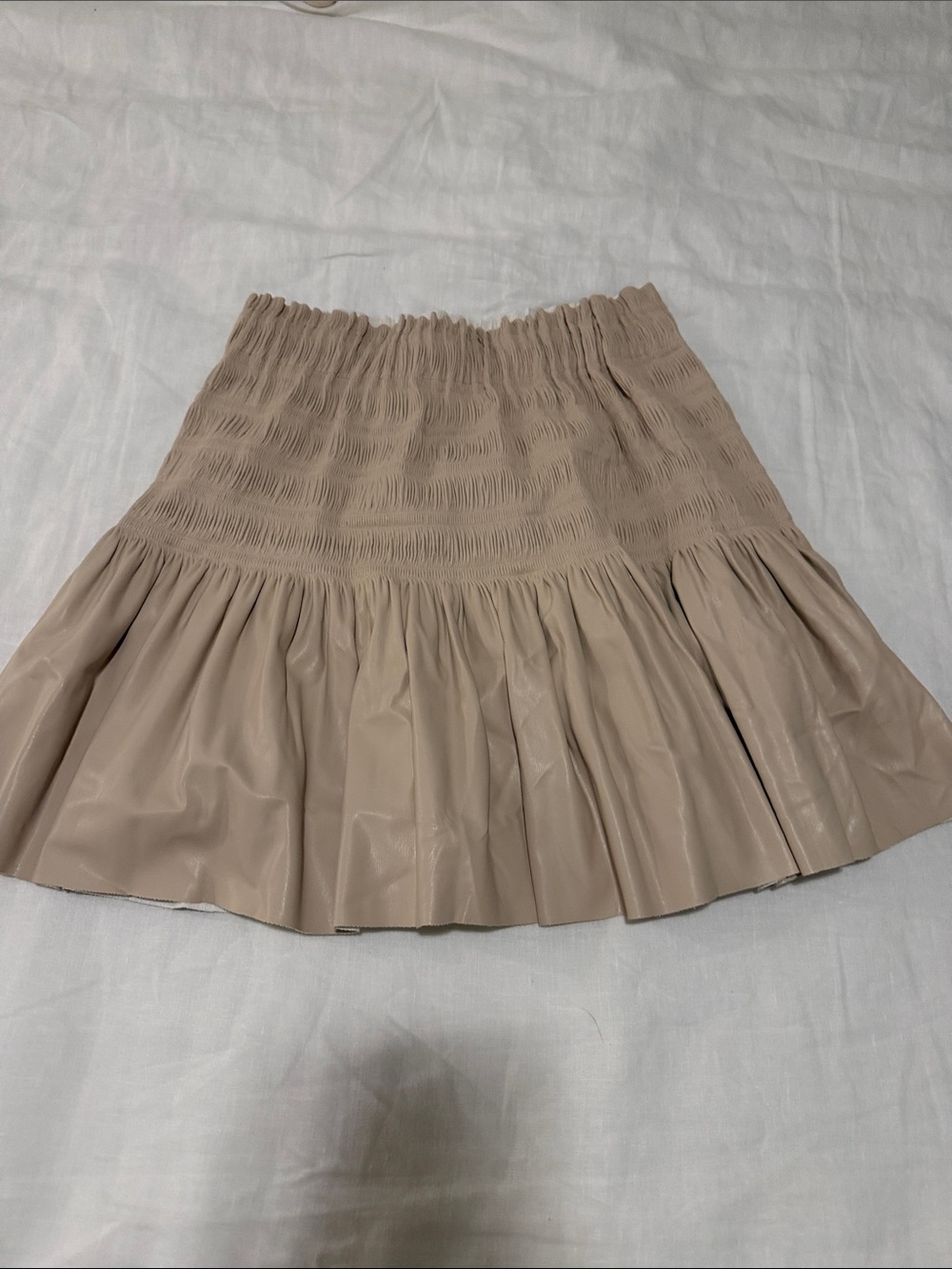 Zara Beige Smocked leather Mini Skirt - Neutral Women’s Skirt